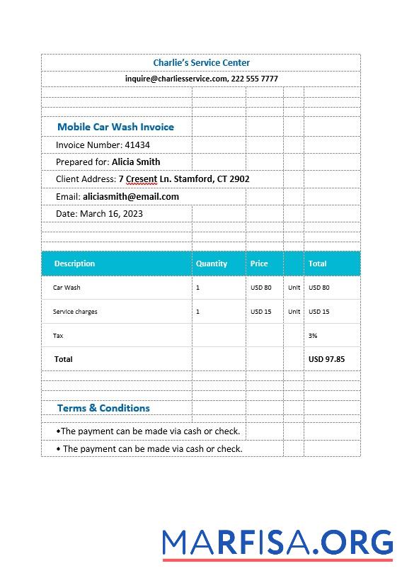 Downloadable Mobile Car Wash Invoice Template